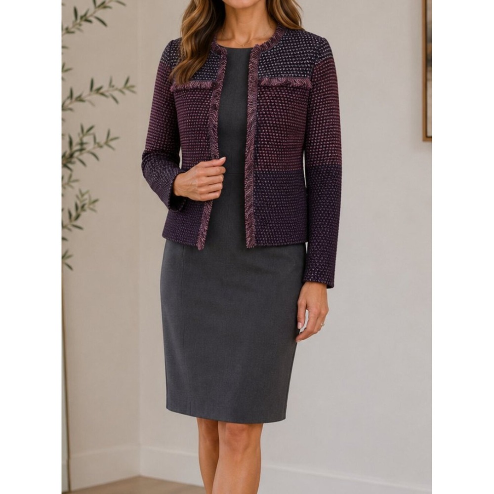 Chico's Open Front Cardigan Women 0P Purple Pink Colorblock Fringed Knit